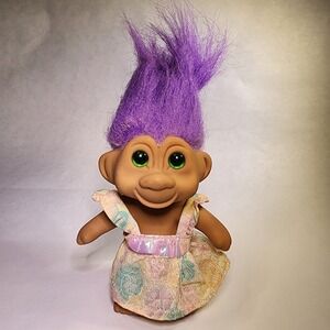 Troll, 5" Purple Hair & Yellow Eyes, Shimmery Floral Dress, Pink Hair‎ Pin
